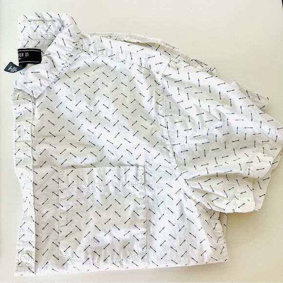 MENS FOREVER 21 White Black Arrow Print Button Down Short Sleeve Shirt Top XL - Picture 7 of 9
